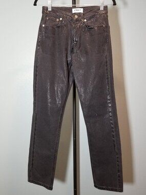 Only Jeans Womens Size 28 Black Shimmer Straight Leg Street Retro Festival NWOT